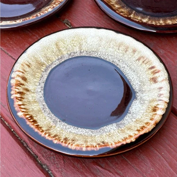 Pfaltzgraff Vintage Gourmet Brown Drip 7” Stoneware Salad Dessert Plates 3 Set - Picture 4 of 13